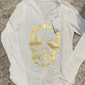 Zadig & Voltaire White Shirt with Gold Skull